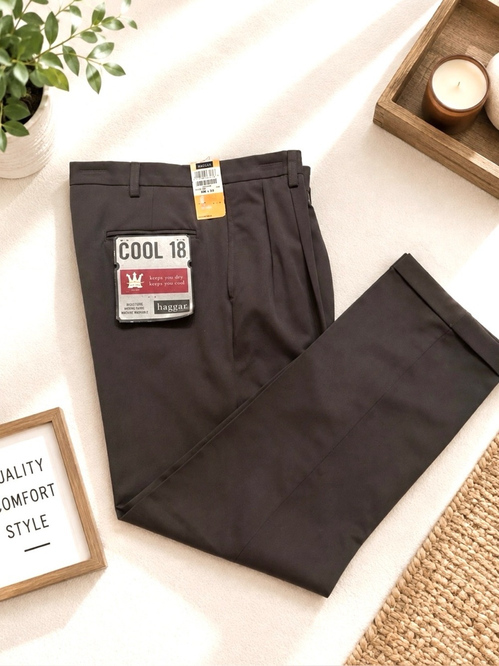 Men's Cool 18 Dark Gray Pleated/Cuffed Dress Pants w/Pockets size 34 x 32